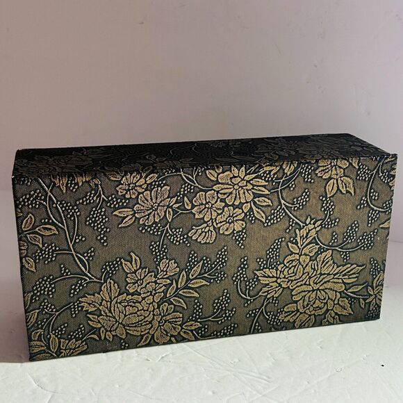 Tissue Box Cover Grapes Flowers Bottom Flap Gold Black Hollywood Regency 9.5X5X3 - Picture 5 of 6